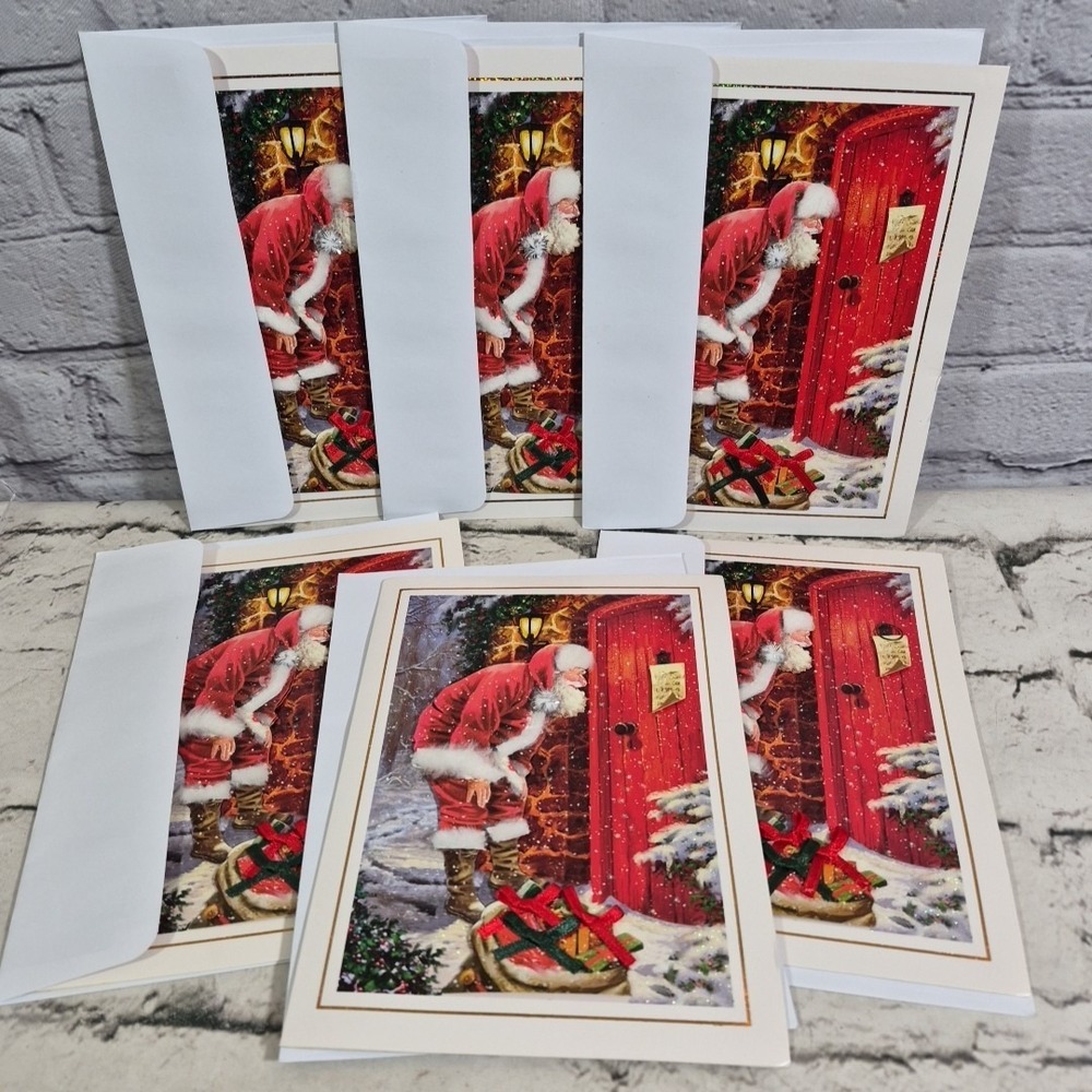 Burgoyne 3D Christmas‎ Cards Santa Claus Lot Of 6 With Envelopes